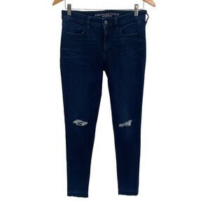 American Eagle Womens Super Stretch X4 Distressed High Rise Jegging Dark‎ Wash 6
